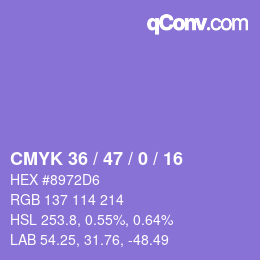 颜色代码: CMYK 36 / 47 / 0 / 16 | qconv.com