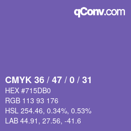 Color code: CMYK 36 / 47 / 0 / 31 | qconv.com