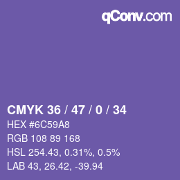 カラーコード: CMYK 36 / 47 / 0 / 34 | qconv.com
