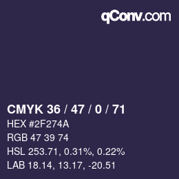 Color code: CMYK 36 / 47 / 0 / 71 | qconv.com