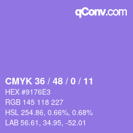 颜色代码: CMYK 36 / 48 / 0 / 11 | qconv.com