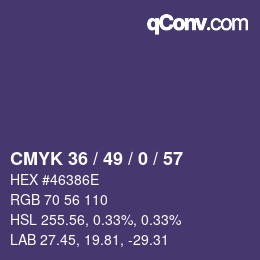 カラーコード: CMYK 36 / 49 / 0 / 57 | qconv.com