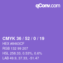 Color code: CMYK 36 / 52 / 0 / 19 | qconv.com