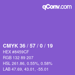 カラーコード: CMYK 36 / 57 / 0 / 19 | qconv.com