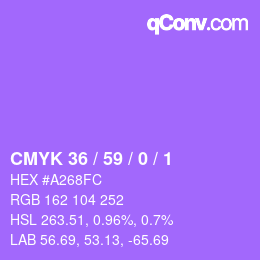 カラーコード: CMYK 36 / 59 / 0 / 1 | qconv.com