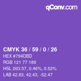 カラーコード: CMYK 36 / 59 / 0 / 26 | qconv.com