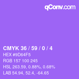 カラーコード: CMYK 36 / 59 / 0 / 4 | qconv.com