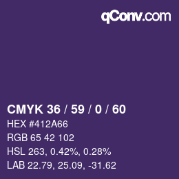 カラーコード: CMYK 36 / 59 / 0 / 60 | qconv.com