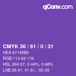 カラーコード: CMYK 36 / 61 / 0 / 31 | qconv.com