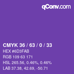 Farbcode: CMYK 36 / 63 / 0 / 33 | qconv.com
