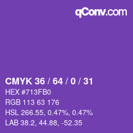 Farbcode: CMYK 36 / 64 / 0 / 31 | qconv.com