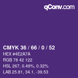 Color code: CMYK 36 / 66 / 0 / 52 | qconv.com