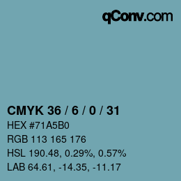 Farbcode: CMYK 36 / 6 / 0 / 31 | qconv.com