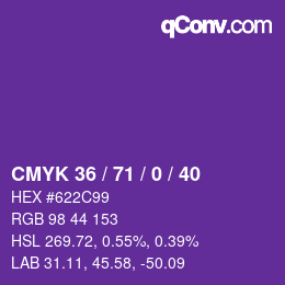 Code couleur: CMYK 36 / 71 / 0 / 40 | qconv.com