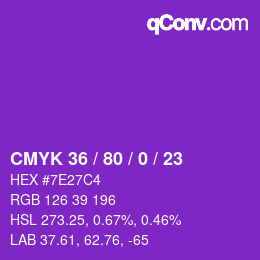カラーコード: CMYK 36 / 80 / 0 / 23 | qconv.com