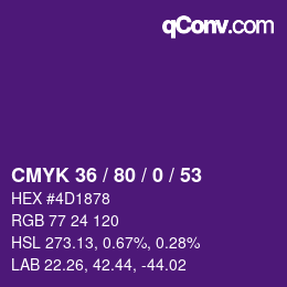 Farbcode: CMYK 36 / 80 / 0 / 53 | qconv.com