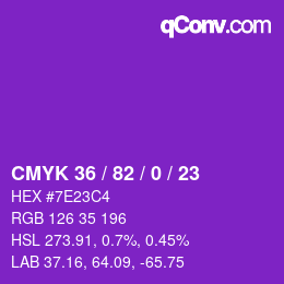 Color code: CMYK 36 / 82 / 0 / 23 | qconv.com