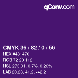 カラーコード: CMYK 36 / 82 / 0 / 56 | qconv.com