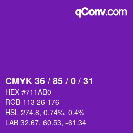 Color code: CMYK 36 / 85 / 0 / 31 | qconv.com