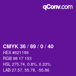 カラーコード: CMYK 36 / 89 / 0 / 40 | qconv.com