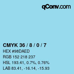 カラーコード: CMYK 36 / 8 / 0 / 7 | qconv.com