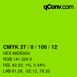 Code couleur: CMYK 37 / 0 / 100 / 12 | qconv.com
