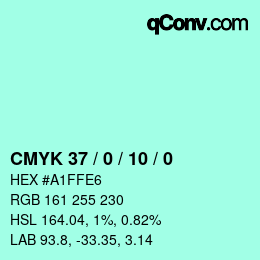 カラーコード: CMYK 37 / 0 / 10 / 0 | qconv.com