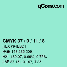 カラーコード: CMYK 37 / 0 / 11 / 8 | qconv.com