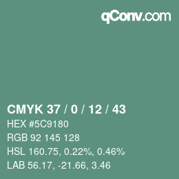 Farbcode: CMYK 37 / 0 / 12 / 43 | qconv.com