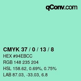 カラーコード: CMYK 37 / 0 / 13 / 8 | qconv.com