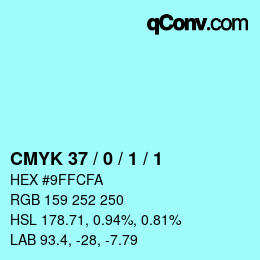 カラーコード: CMYK 37 / 0 / 1 / 1 | qconv.com