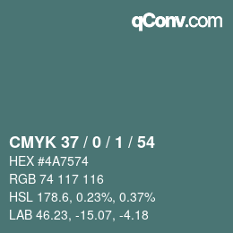 カラーコード: CMYK 37 / 0 / 1 / 54 | qconv.com