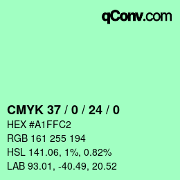 カラーコード: CMYK 37 / 0 / 24 / 0 | qconv.com