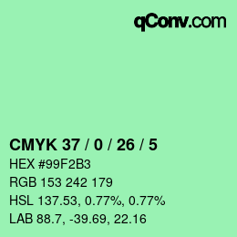 カラーコード: CMYK 37 / 0 / 26 / 5 | qconv.com