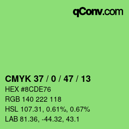 Color code: CMYK 37 / 0 / 47 / 13 | qconv.com
