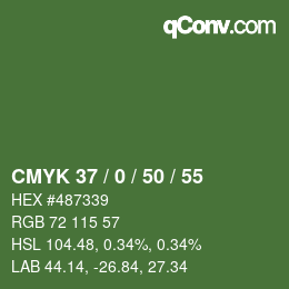 Color code: CMYK 37 / 0 / 50 / 55 | qconv.com
