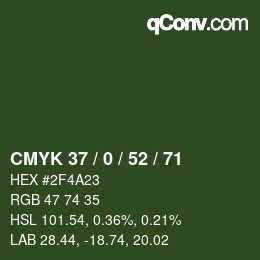 Color code: CMYK 37 / 0 / 52 / 71 | qconv.com