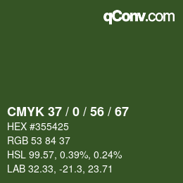 Farbcode: CMYK 37 / 0 / 56 / 67 | qconv.com