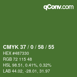 Farbcode: CMYK 37 / 0 / 58 / 55 | qconv.com