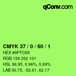 カラーコード: CMYK 37 / 0 / 60 / 1 | qconv.com