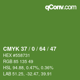 カラーコード: CMYK 37 / 0 / 64 / 47 | qconv.com