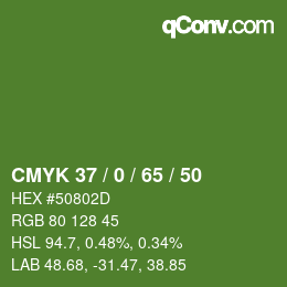カラーコード: CMYK 37 / 0 / 65 / 50 | qconv.com