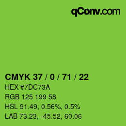 カラーコード: CMYK 37 / 0 / 71 / 22 | qconv.com