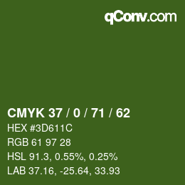 Color code: CMYK 37 / 0 / 71 / 62 | qconv.com
