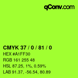 カラーコード: CMYK 37 / 0 / 81 / 0 | qconv.com