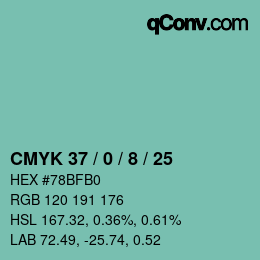 Color code: CMYK 37 / 0 / 8 / 25 | qconv.com