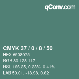 Farbcode: CMYK 37 / 0 / 8 / 50 | qconv.com