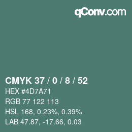 Farbcode: CMYK 37 / 0 / 8 / 52 | qconv.com