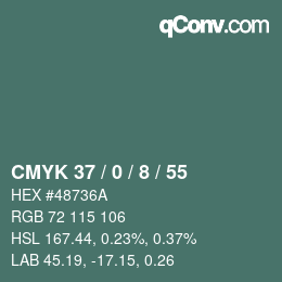 Farbcode: CMYK 37 / 0 / 8 / 55 | qconv.com