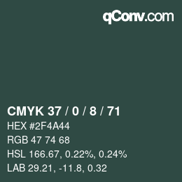 Color code: CMYK 37 / 0 / 8 / 71 | qconv.com